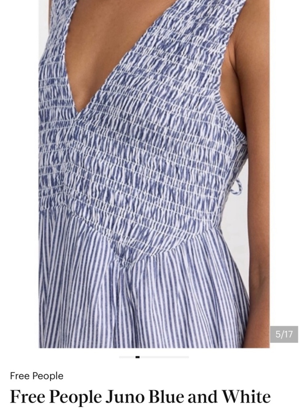 Free People Juno Blue and White Striped Smocked V-Neck Maxi Dress - Size Medium - Picture 4 of 6